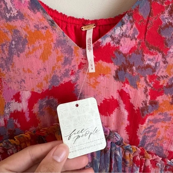 NWT Free People Boho Tiered Julianna Maxi Dress in Cherry Combo size Medium - Picture 9 of 12